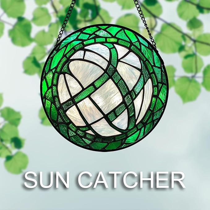 QZQCBLC Stained Glass Window Hanging Green Plants 7.8" - Abstract Suncatcher Door Garden Sun Catcher Home Ireland Decor Birthday Mother's St Patrick's Day Gifts for Mom Men Woman Wife Friends