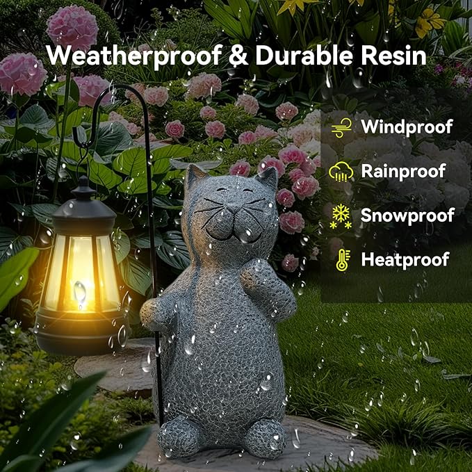 ArtCredit Solar Cat Garden Statues with LED Lights, Outdoor Decor for Patio Yard Balcony - Unique Housewarming Birthday Gifts for Women Mom Grandma
