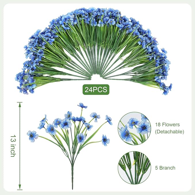 Stymedeca Artificial Flowers for Outdoor Faux Plants for Spring Summer Decoration, UV Resistant Realistic Silk Plastic Fake Flowers Garden Porch Patio Balcony Yard Front Home Decor, 24 Bundles