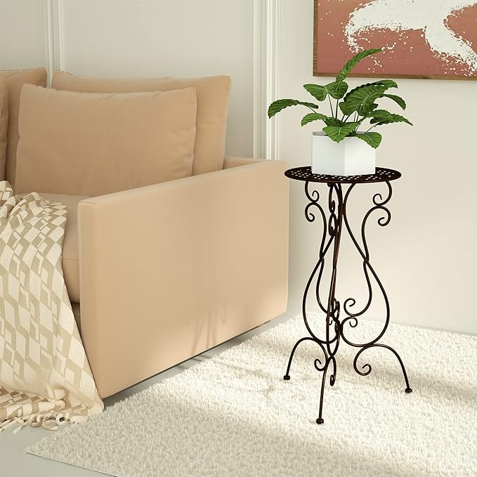 NAKUPE 2 Pack Plant Stands Indoor Outdoor, Metal Flower Pot Holder 22.5 inch Tall, Heavy Duty Pedestal Plants Stand for Patio Garden Porch Corner Balcony, Brown