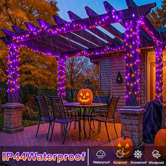 120 LED Orange and Purple Christmas Lights 40 FT String Lights Indoor Outdoor Clear Wire with 8 Modes, Plug in Waterproof Christmas Light for Tree Party Bedroom Thanksgiving Decorations