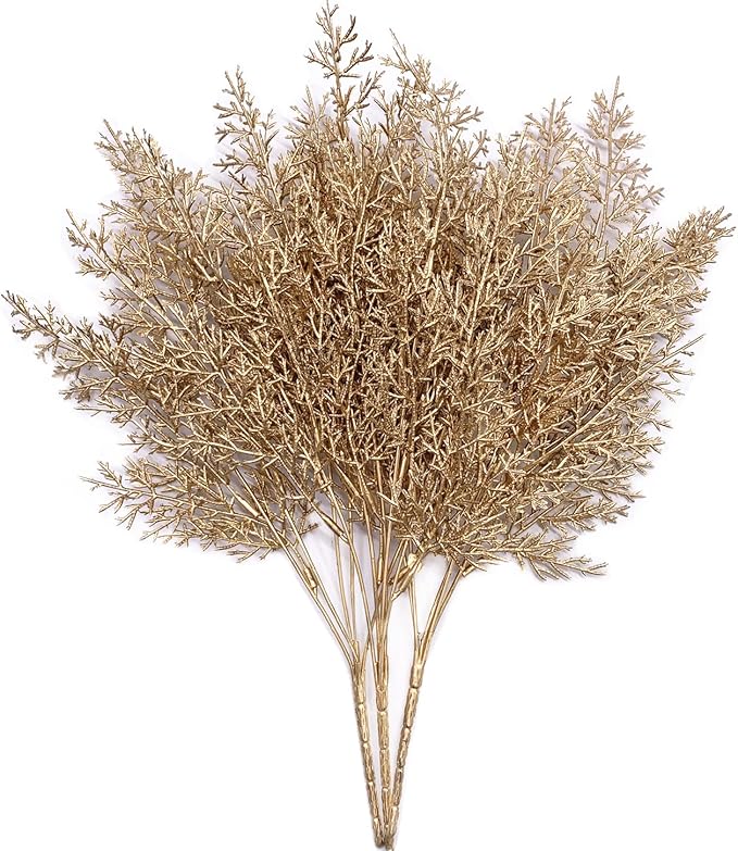 Gold Antlers Grass Artificial Plants Christmas Decoration, Faux Golden Twig Branches Plastic Fake Branch Plant for Xmas Party Home Garden Indoor Outdoor Wedding Table Centerpiece DIY Decor - 3 Pack