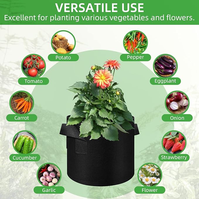 LITLANDSTAR 20 Pack 7 Gallon Plant Grow Bags, Breathable Felt Non-Woven Aeration Fabric Plant Grow Pots, Garden Planting Containers for Nursery Vegetable Flower Grow Bags with Handles (13.8x11.8inch)