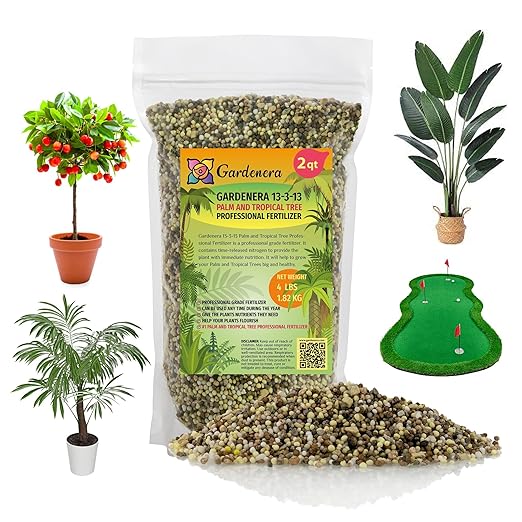 Premium 13-3-13 All-Season Fast Acting Landscape and Ornamental Fertilizer by Gardenera - Promotes Biomass Growth and Vibrant Leaf Color - 2 Quarts