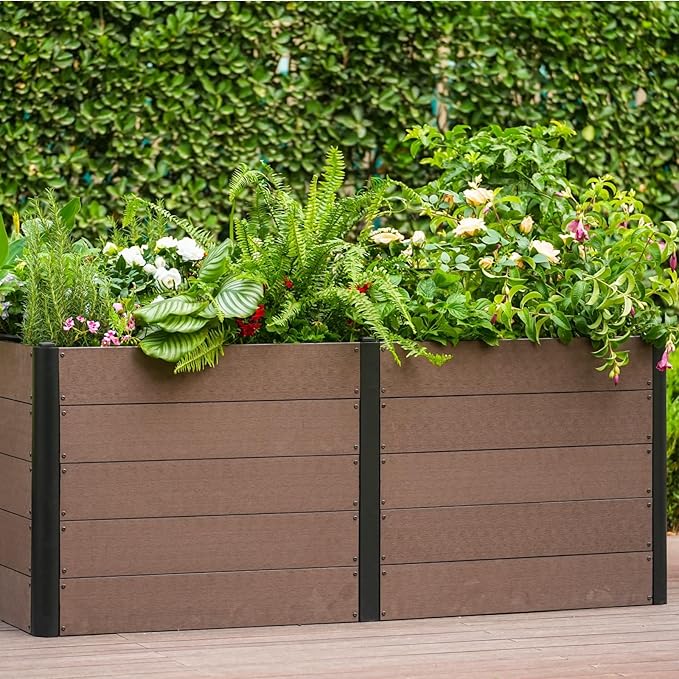 GarveeLife 48" x 25"x 29" Wood Look Raised Garden Bed Without Bottom, Outdoor Planter Box for Vegetables & Herbs, Durable Composite Deep Root Bed for Vegetables, Flowers in Backyard, Patio