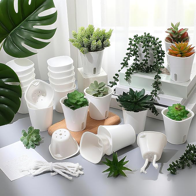 FYRIXONE 10 Pack 3 Inch Self Watering Pots for Indoor Plants - Plastic Planters with Water Level Indicator & Vent Holes - Self Watering Planters Pots for Succulents, Herbs