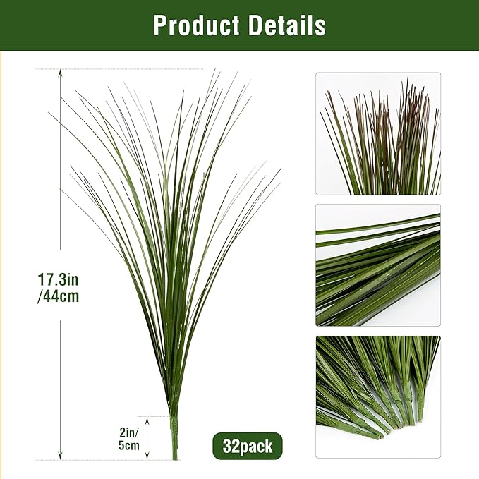 Uqueeten 32PCS 17.3" Fake Plants Artificial Wheat Grass Greenery Plastic Plants Fake Grass Artificial Plants for Outdoor Decor Artificial Grass Plant with Greenery Stems for Indoor Home Decoration