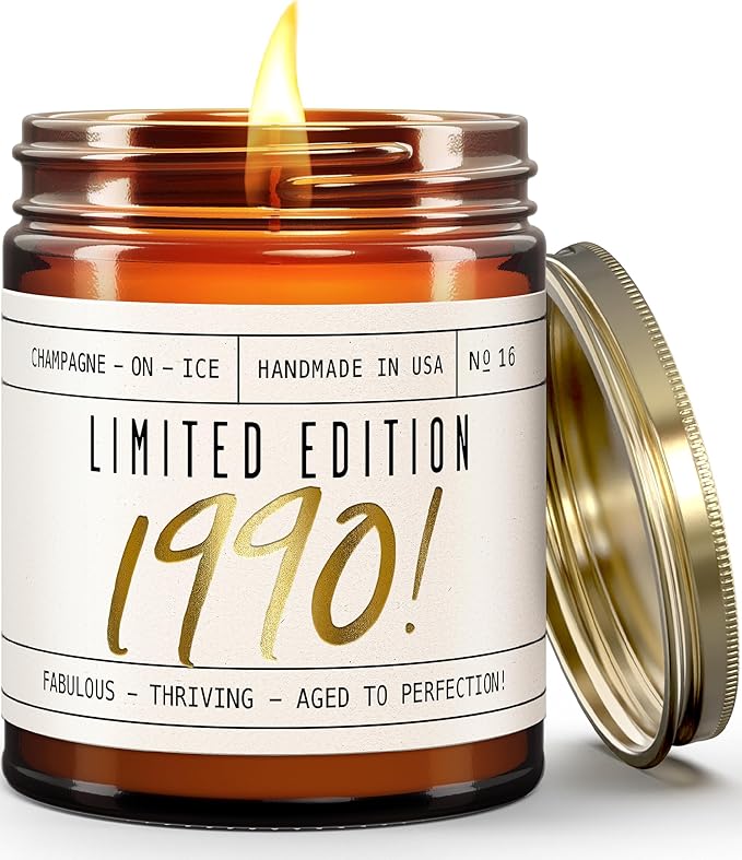 36th Birthday Gifts for Women - 'Limited Edition 1990' Soy Candle, w/Champagne on Ice I 36 Birthday Gift for Her Ideas I 9oz Reusable Jar, 50Hr Burn, Made in USA
