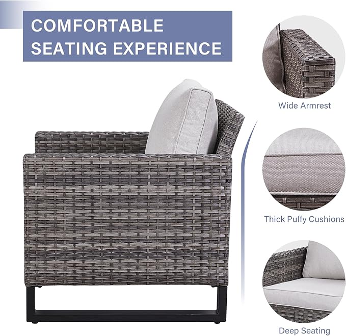 Rilyson Wicker Outdoor Patio Chairs Set of 2-2 Piece Rattan Chairs with Waterproof Wicker,Comfortable Cushions and Sturdy Metal Frame for Outside Porch Deck Backyard(Mixed Grey/Beige)