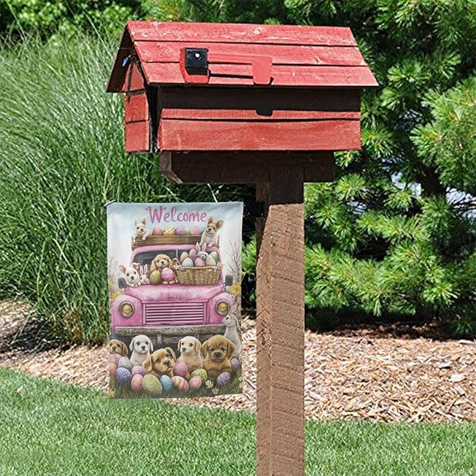 Truck Animals Garden Flag 12x18 Inch Double Sided All-Weather Polyester Outdoor Flag For Patio Lawn Yard And Garden Welcome Decor
