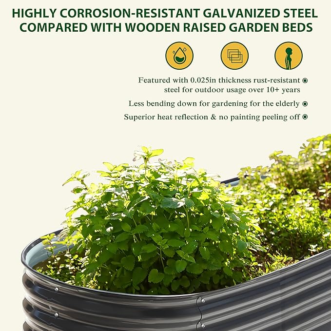 BlueWish 8x2x1.4FT Raised Garden Bed, 17" H Metal Planter Boxes Outdoor with Bottomless Design, Galvanized Raised Garden Bed for Plants Flowers, 9 in 1 Raised Planter Bed Kit, Grey