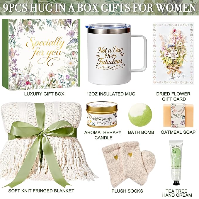 Valentines Day Gifts for Her Mom Wife, Birthday Gifts for Women Spa Care Package, Get Well Soon Gift Baskets Thinking of You Sympathy Gift Box for Friend, Sister, Wife (Ivory)