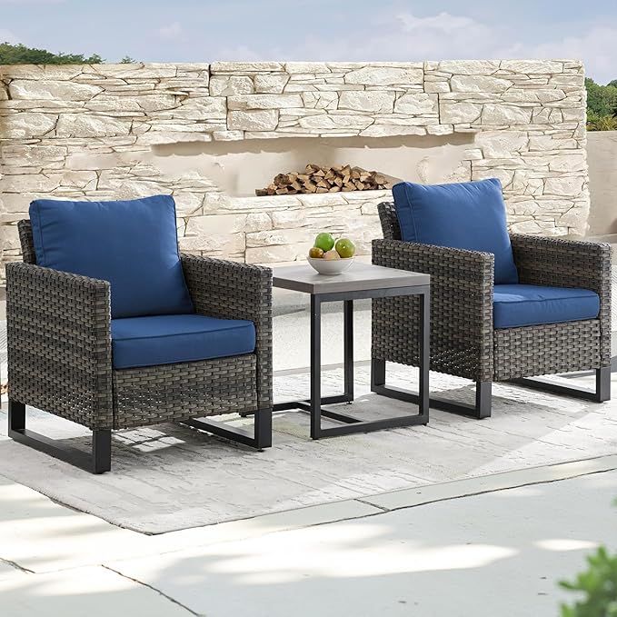 Rilyson Wicker Outdoor Patio Chairs Set of 2-2 Piece Rattan Chairs with Waterproof Wicker,Comfortable Cushions and Sturdy Metal Frame for Outside Porch Deck Backyard(Mixed Grey/Blue)