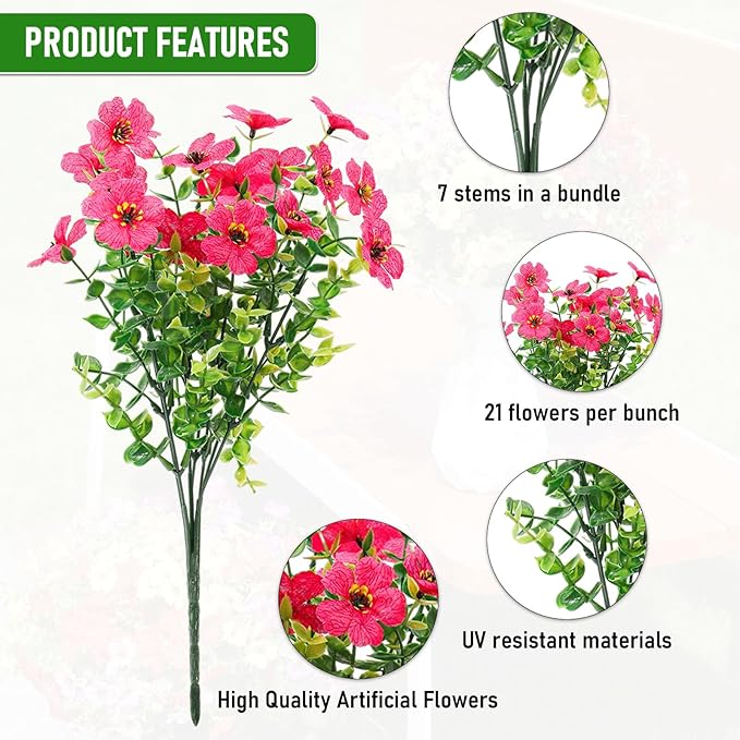 Artificial Flowers Outdoor, Faux Silk Flowers Plastic Plants for Outdoors Indoor Outside Front Porch Hanging Planter Window Box Garden Home Decoration, 14 Pack (Mix)