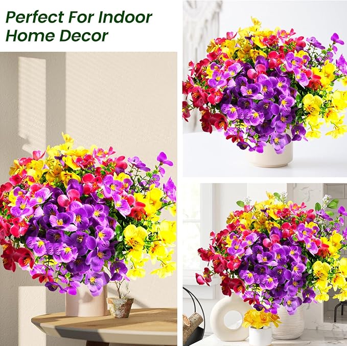 Artificial Flowers for Outdoor, 16 Bundle UV Realistic Fake Faux Plastic Flowers for Outside Indoor Porch Patio Window Box Planter Home Decor
