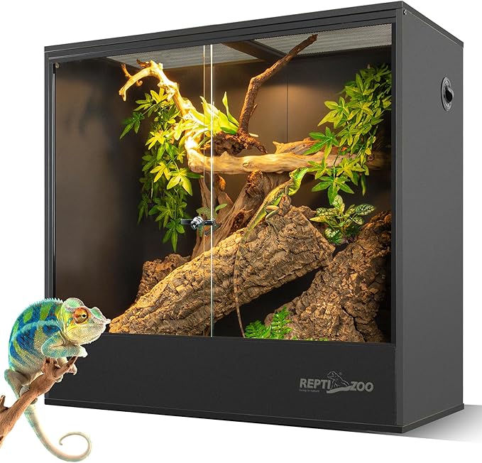 REPTIZOO 100 Gallon PVC Reptile Tank, 36x18x36 inch Extra Tall Large Reptile Enclosure, Chameleon Frog Gecko Lizard Arboreal Terrarium with Sliding Door & Screen Ventilation