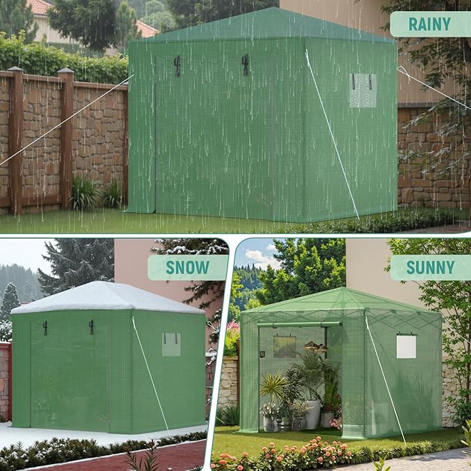 Pop Up Greenhouse, 10x10 FT Pop Up Green House for Outdoors, Portable Greenhouses, Walk-in Greenhouses, Popup Greenhouse Kit, Easy Set Up