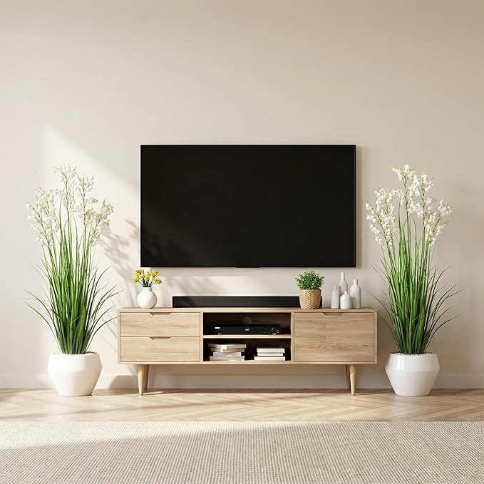 Ttranewsoo Green Onions Home Decor Fake Plants Lily of The Valley Snake Plant Home DéCor Accents Artificial Grass Room Decor Artificial Plants Indoor Artificial Grass 47“ （2PCS ） White