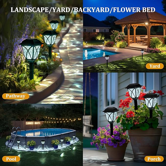 GIGALUMI Solar Lights Outdoor Waterproof, 6 Pack LED Solar Garden Lights, Outdoor Decorations, Garden Decor for Yard, Patio, Landscape, Planter, Walkway (Cold White)
