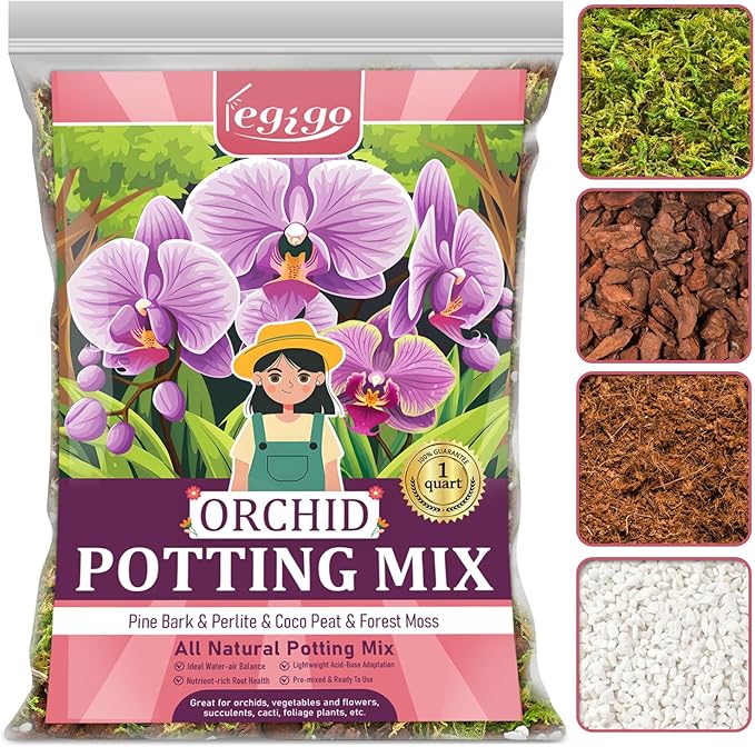 Legigo 1 QT Orchid Potting Mix for Repotting- Include Moss, Pine Bark, Perlite and Coco Peat, Orchid Bark Potting Mix, Orchid Soil for Potting Indoor Plants, Enhanced Drainage & Root Ventilation