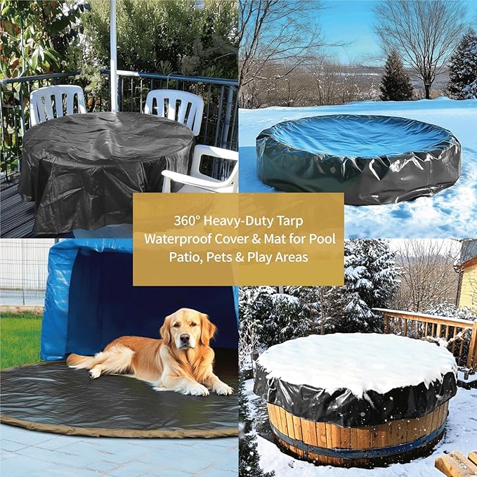 GUARD SHIELD Round Tarp 16 Feet Waterproof Heavy Duty Circle Tarps for Under Pool Silver/Black Multi Purpose Circular Outdoor Cover