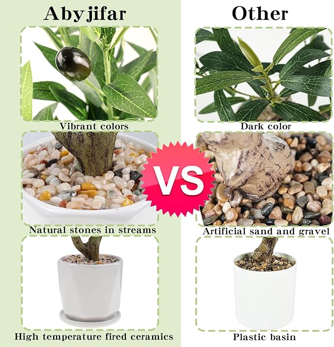 Abyjifar 22" Artificial Olive Tree with Ceramic Pot, Faux Green Potted Plants Indoor Fake Greenery Olive Branches Stems in Pot for Tabletop Desk Office Kitchen Living Room Bedroom Bathroom Home Decor