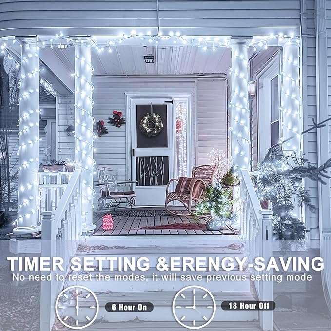 800 LED White Christmas Lights Outdoor 262ft White Christmas String Lights Clear Wire 8 Modes Plug in Twinkle Fairy Lights for Bedroom Wedding Christmas Tree Decorations