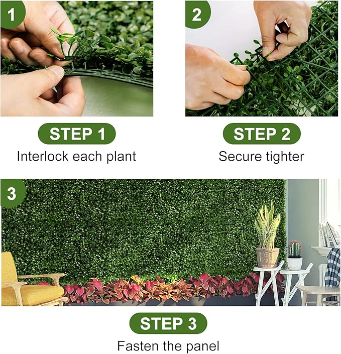 TOPDEEP 12 Pieces 24"x 16" Artificial Boxwood Panel, Grass Wall Panel, Boxwood Hedge Wall Panels UV Protected Suitable for Artificial Green Wall Decor, Fence Garden Wedding Backyard Decor