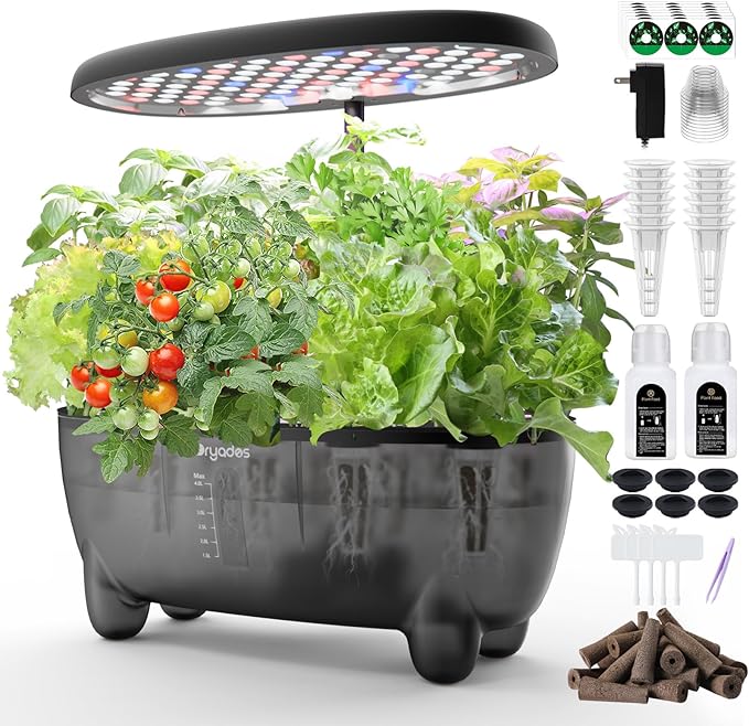 DRYADES 12-Pod Indoor Herb Garden Hydroponics Growing System Kit with LED Grow Light, Indoor Gardening System for Herbs, Vegetables, Lettuce on Countertop (Seeds NOT Included)