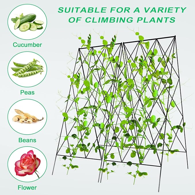 DoCred Cucumber Trellis, 2 Pack Metal Foldable A Frame Garden Trellis for Raised Bed Climbing Plants, Vegetables, Includes Plant Support Clips, Twist Ties, Plastic Ties, A Frame Trellis, Black