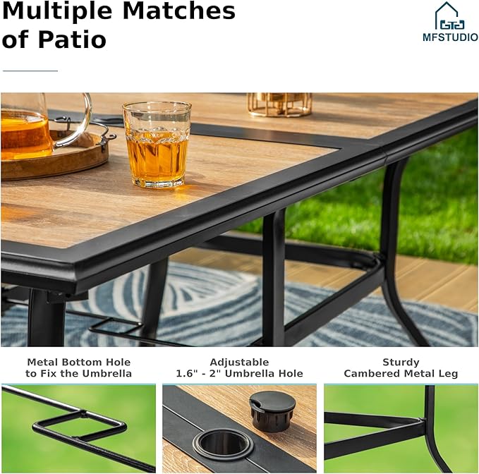 MFSTUDIO Patio Dining Set for 6, Metal Outdoor Table and Chairs Set, 7 Piece Wrought Iron Patio Furniture Dining Set for Deck Backyard Garden