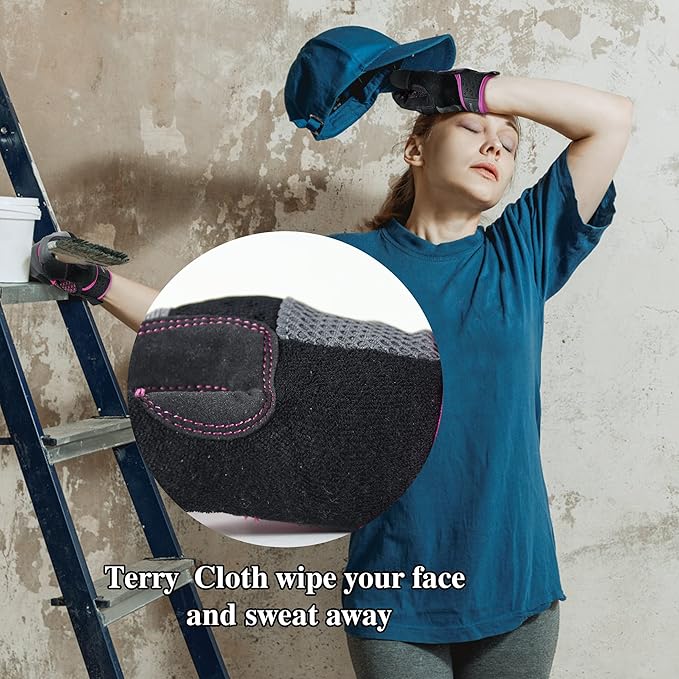HANDLANDY Work Gloves for Women, Breathable Leather Gardening Glove for Yard Maintenance, Hand Protection with Touch Screen for Gardeners, Farmers