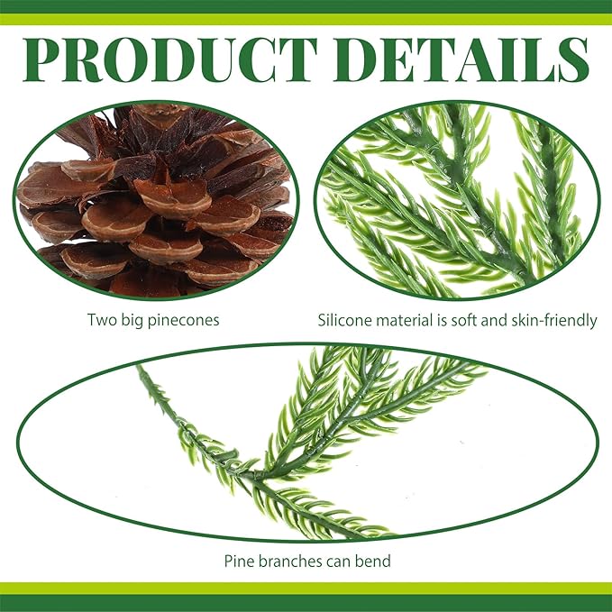 3 Sets Christmas Norfolk Pine Stems with Pinecones Berries 12 Inch Faux Artificial Greenery Plants Norfolk Branches Picks Christmas Table Decor for Vase Xmas Home Garland Decor (Pine Cones)