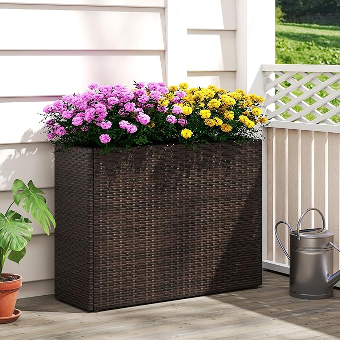 HAPPYGRILL 24" Tall Raised Garden Bed, All-Weather Elevated Planter Box with Removable Liner, Indoor Outdoor Decorative Garden Planter for Front Porch Patio Backyard Balcony (1)