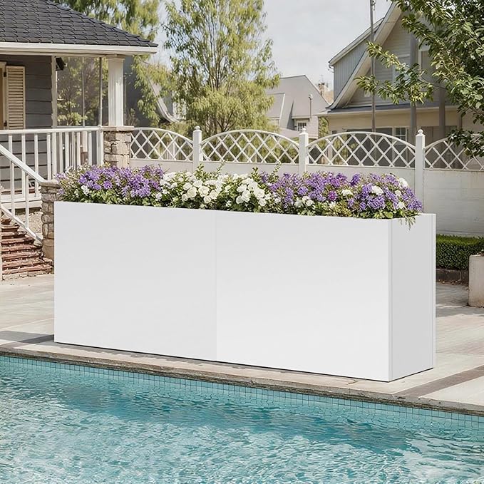 GZLVSOW Metal Rectangular Outdoor Planter Box 36" x 15" x 24" White Steel Long Planter Spliced Flower Box with Partitions for Outside,Indoor,Garden (White, 36 * 15 * 24)