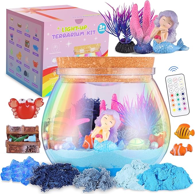 Envyvip Mermaid Gifts for Girls 4-10 Years Old, Mermaid Crafts Kit for Kids, Light Up Mermaid Decoration with Remote - Arts and Crafts for Kids, Birthday Gifts Toys for Girls Age 4 5 6 7 8 9 10