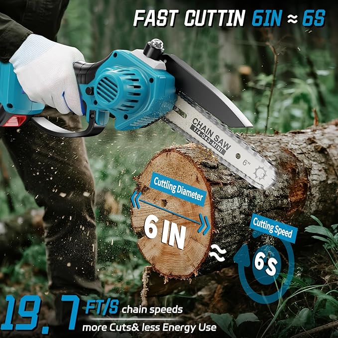 2-in-1 Cordless Pole Saw＆6 Inch Mini Chainsaw,with Extension Pole,Adjustable 180° Cutting Angle with 2 Battery, Auto-oil,Pole Saws for Tree Trimming,Ideal Gifts for Men Dad