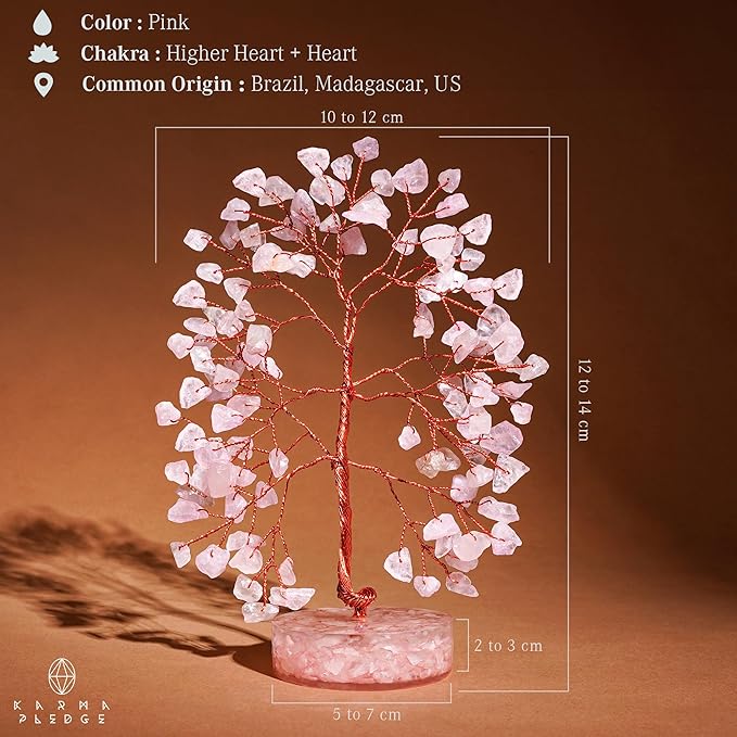 Crystal Tree for Home and Office Decor, Rose Quartz Chakra Healing Stones Handmade Feng Shui Tree of Life for Positive Energy, Money, Good Luck, Christmas Decor, Birthday Gifts for Women, Mom