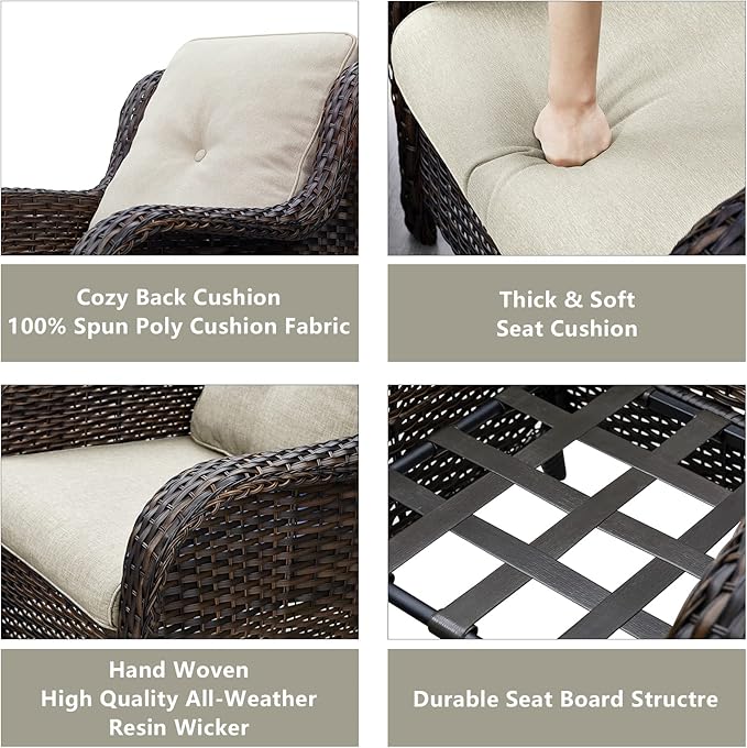 HUMMUH Patio Chairs Wicker Patio Dining Chairs Set of 2 PE Rattan Deep Seating Outdoor Chairs with 4 inch Seat Cushions(Brown/Beige)