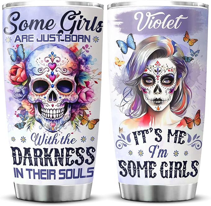 Personalized Coffee Tumbler Skull Custom Name Birthday Gifts For Women Adults Teens Girls Friends Flower Travel Mug With Lid Insulated Cup Oz Cold Steel Tumblers Jewelry Style