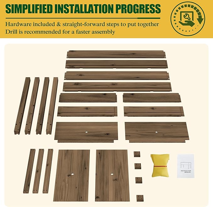 BlueWish Cedar Raised Garden Bed, 48" W x 24" D x 30" H Raised Garden Bed with Detachable Black Liner, 3 Drainage Holes, Planter Box for Outdoor, Patio, Backyard, Rustic