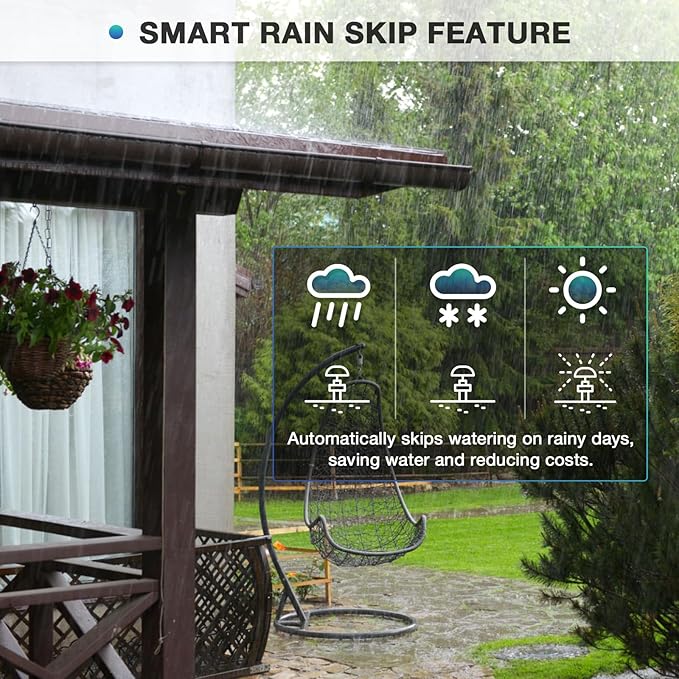 6 Zone Smart Sprinkler Controller with Local Weather Intelligence and Atmosphere Lights, Automated Watering and App Control WiFi Irrigation System, Save Water Through Rain Skip