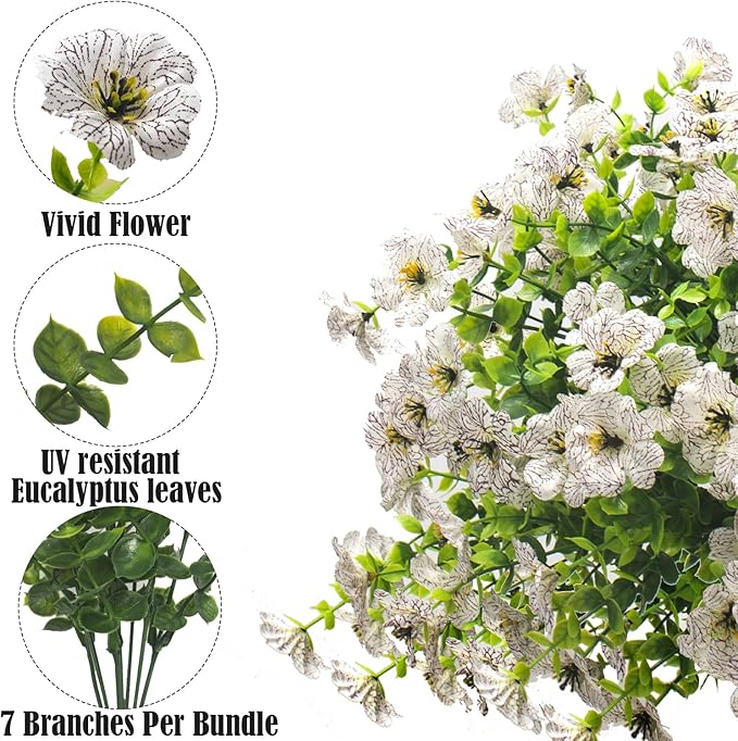 Grunyia Artificial Fake Flowers for Outdoor Spring Decoration, 16 Bundles Faux Silk Colorful Daisy UV Resistant Realistic for Outside Porch Patio Home Yard Garden Planters Pots Window Box (White)