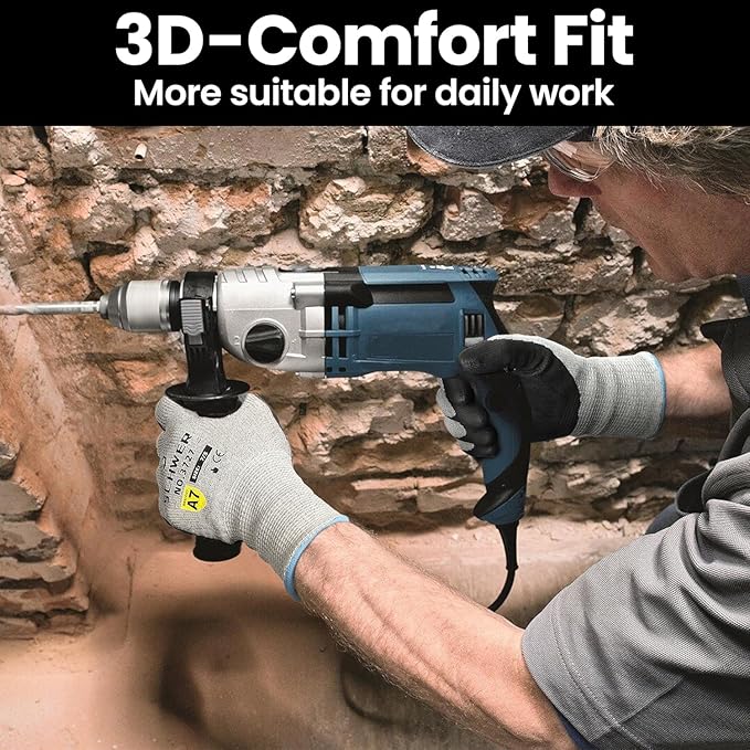 6 Pairs High Level Cut Resistant Work Gloves for High Risk Work, ANSI A7 Cutting Gloves with Reinforced Thumb, Used for WoodWorking, Construction, Non Slip, Durable, Breathable & Cool, M, PR3727