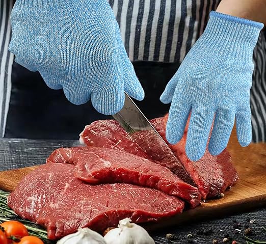 Cutting Gloves, 2 Pairs of Cut Resistant Gloves Food Grade, Cut Resistant Gloves for Kitchen, Oyster Shucking, Fish Fillet Processing, Carving Wood and Gardening(Large-Blue)