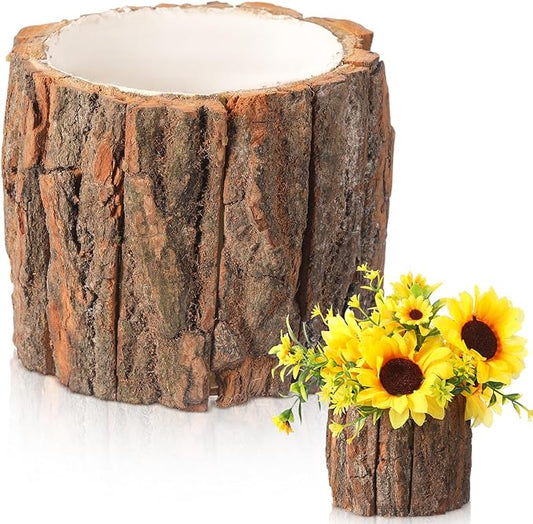 1 Pcs Wooden Vase for Centerpieces Woodland Table Decor Wooden Flower Vase Rustic Bark Stump Buckets Vintage Wood Planter Pots for Garden Party Wedding Window Home Farmhouse (Large)