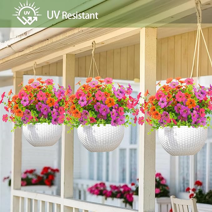 ATTGREAT Artificial Spring Flowers for Outdoors Faux Plants UV Resistant Realistic Fake Flowers Outside for Garden Planter Porch Home Decor, 12 Bundles (Multicolor)
