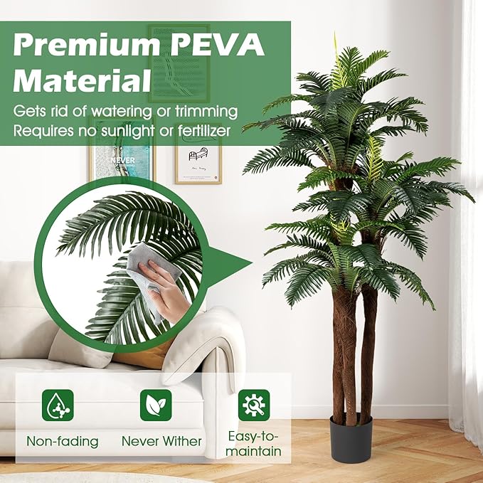 Goplus 2 Pack Artificial Palm Tree, 6.3 ft Tall Fake Tropical Plant with 45 + 3 Adjustable Leaves, 3 Real Barks & Moss, Indoor Faux Pre-potted Floor Plant for Home Office Decoration, Housewarming Gift