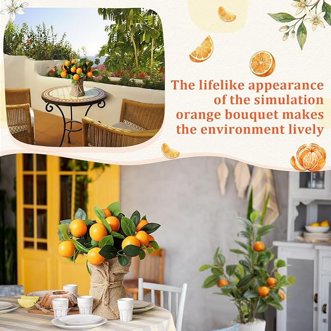 2 Pack Artificial Orange Potted Plants 9.45 Inches Fake Orange Tree Simulation Realistic Fruit Plant with Pot Faux Tree Indoor Decoration for Home Office Living Room Table Desk