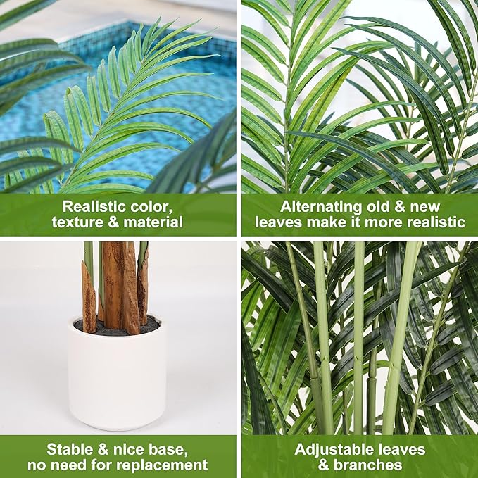 ProDeco Artificial Palm Tree 6Ft Faux Silk Green Realistic Decorative Tall Fake Potted Plants Artificial for Bedroom Living Room Office Home Decor Indoor Outdoor